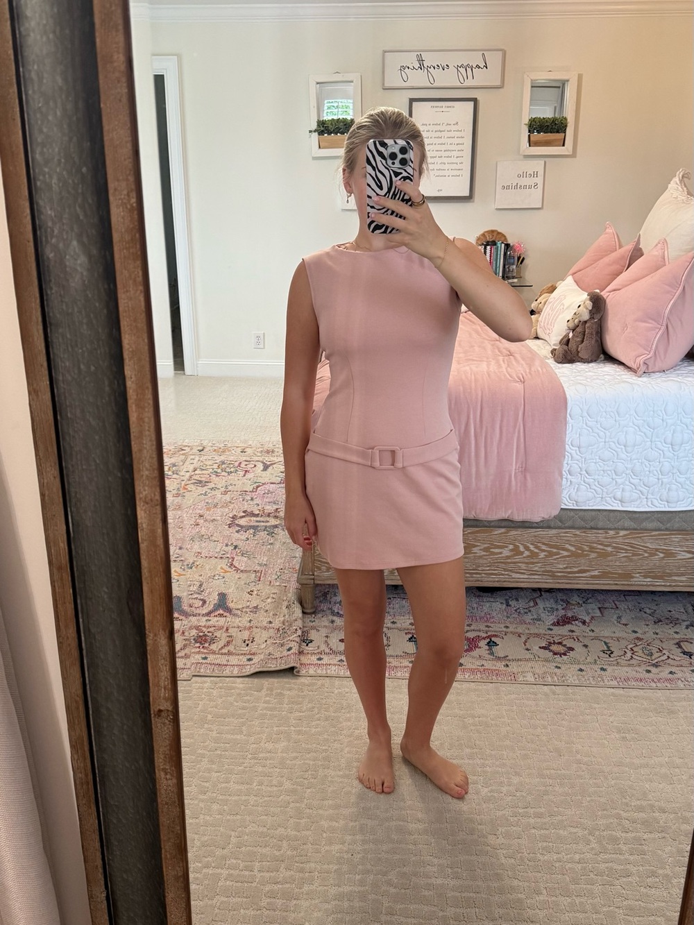 Zara Blush Pink Sleeveless Belted Mini Dress